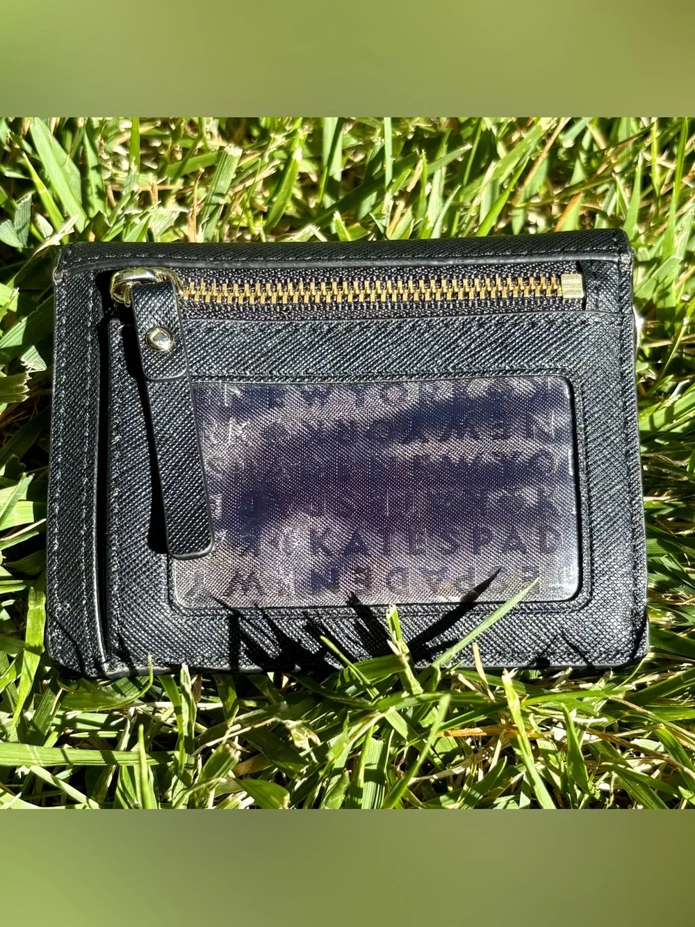 kate spade Black Leather Zip Card Wallet